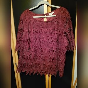 3X Elegant Lace Burgundy Top